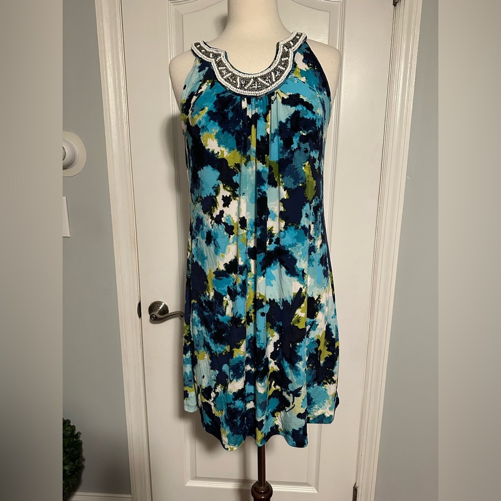 Apt 9 Summer halter dress beaded neckline colorful abstract - size M